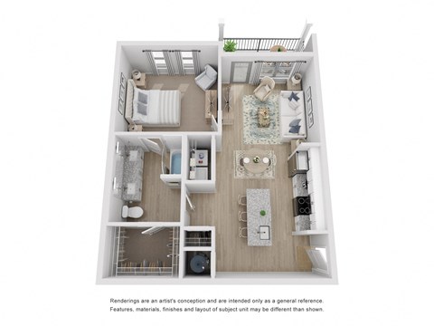 Floor plan for 1 bed, 1 bath, 797 sqft